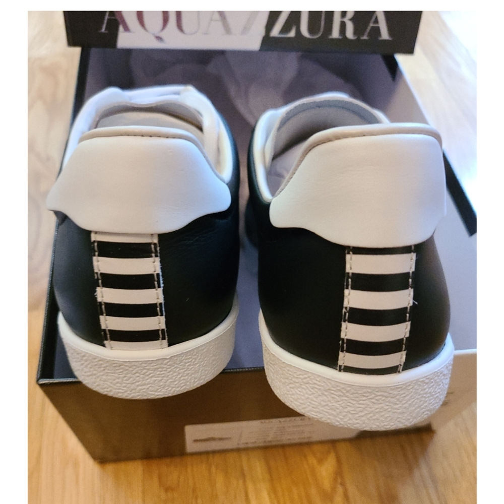 🆕️ Aquazzura The A Sneakers Black White 9.5 Preppy Streetwear Skater Minimalist - Picture 7 of 13